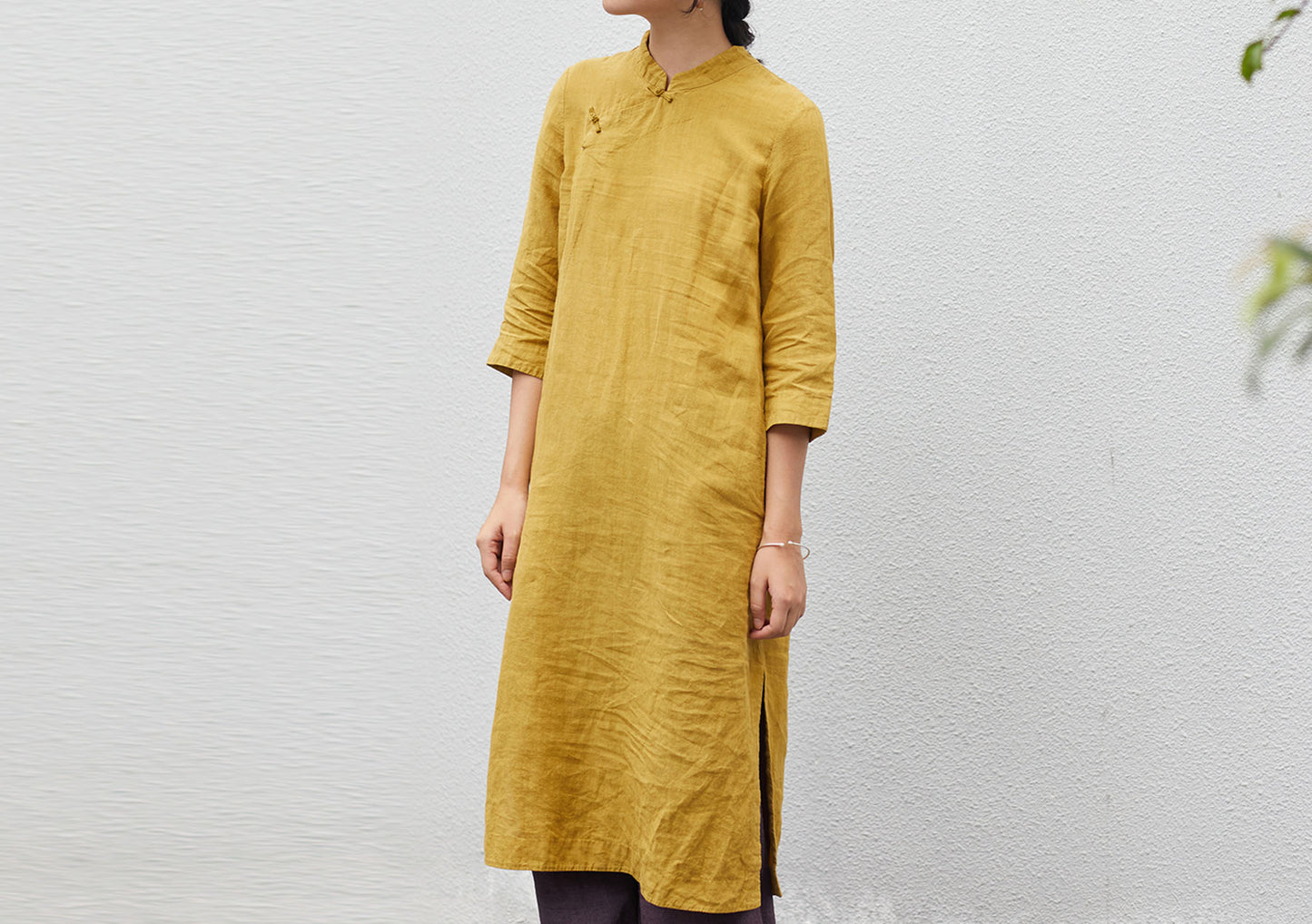 edoa French Linen Qipao Dress