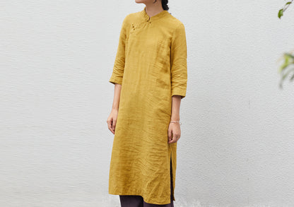edoa French Linen Qipao Dress