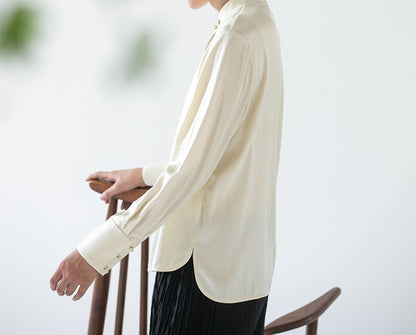 edoa Stone Washed Silk Satin Chinese Blouse 
