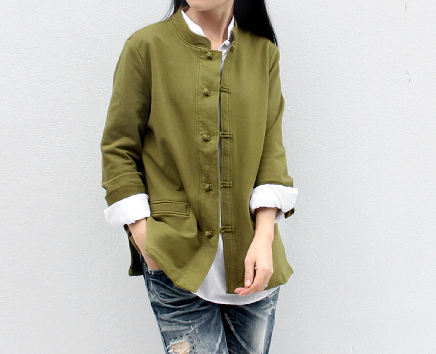 edoa Stand Collar French Terry Shirt