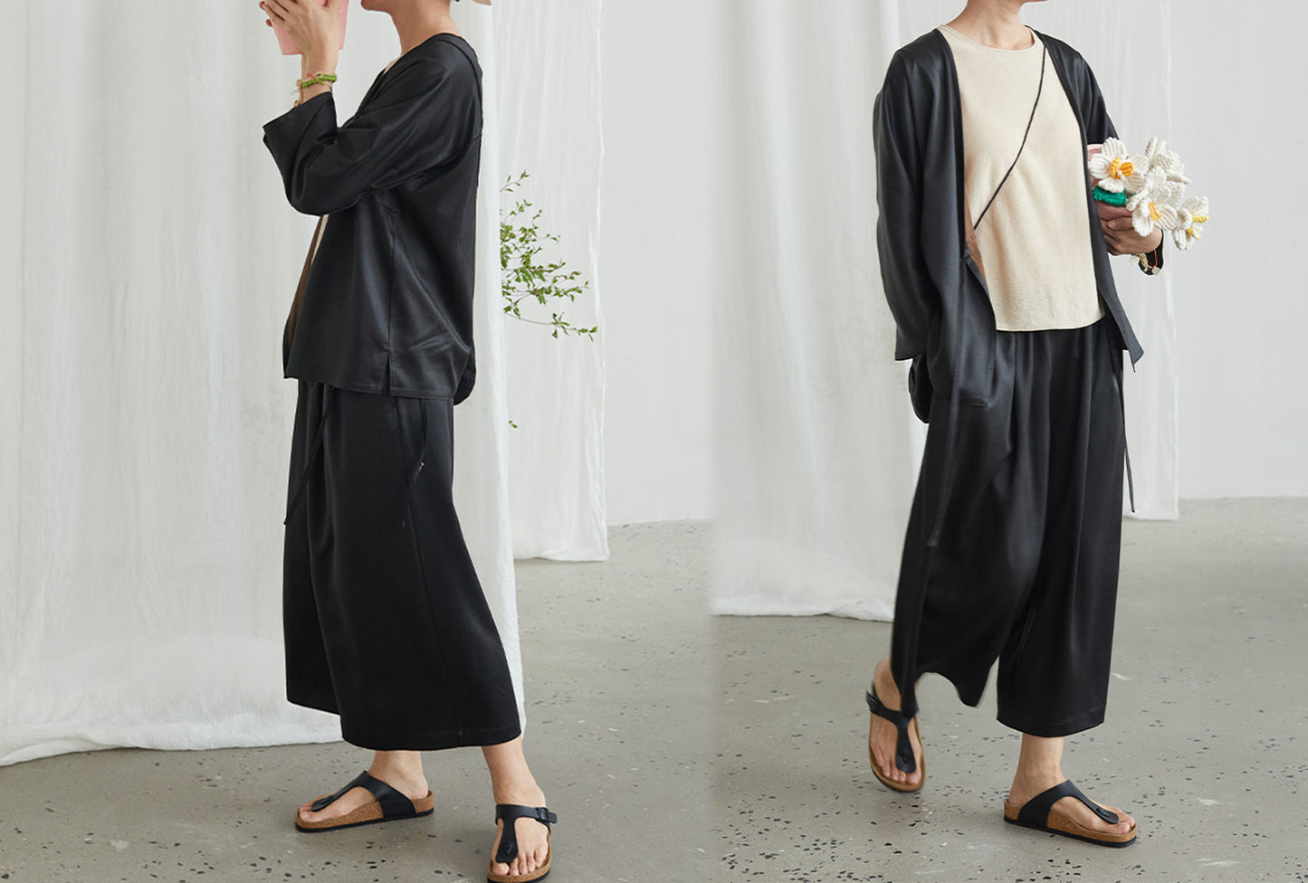 edoa Loose Mud Silk Wide-leg Pants