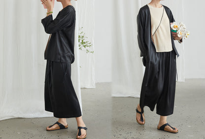 edoa Loose Mud Silk Wide-leg Pants