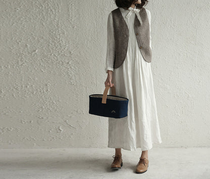 edoa Pintucked Ribbon Collar Distressed Crinkled Linen Dress