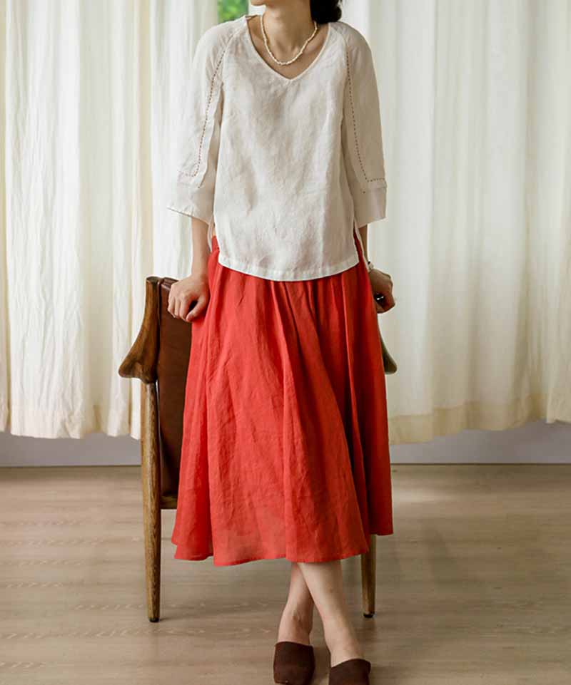 edoa Off White Linen Blouse
