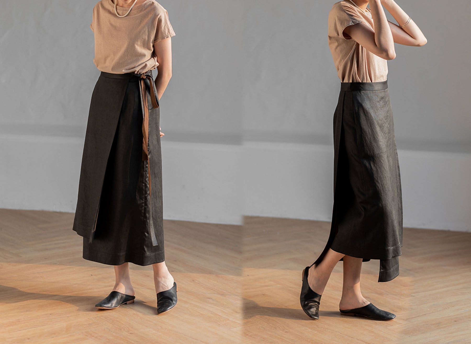 edoa Mud Silk Crepe Satin Wrap Skirt 