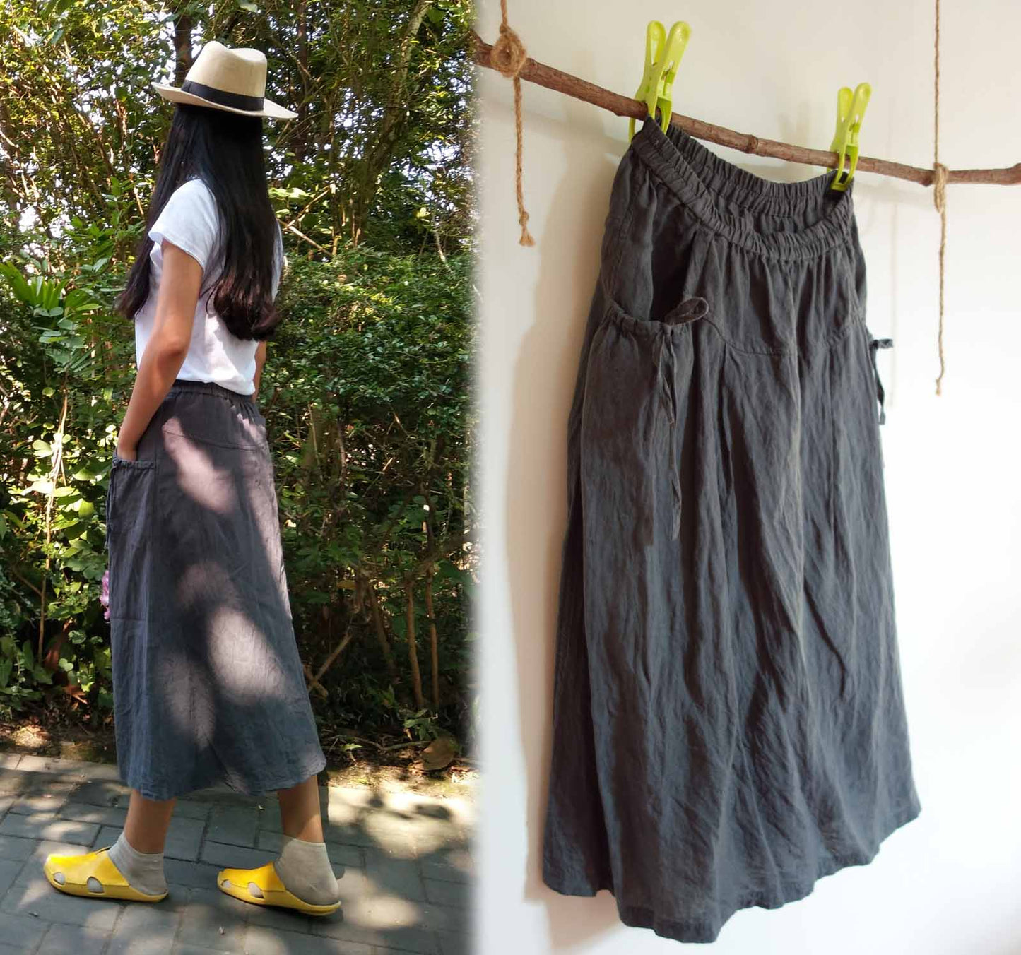 edoa Linen A-line Midi Skirt