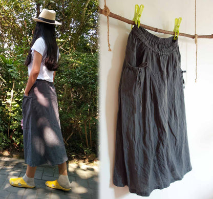 edoa Linen A-line Midi Skirt