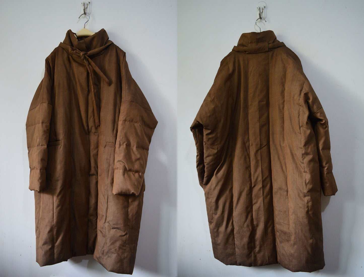 edoa Loose Fitting Dupioni Silk Cocoon Shape Down Coat
