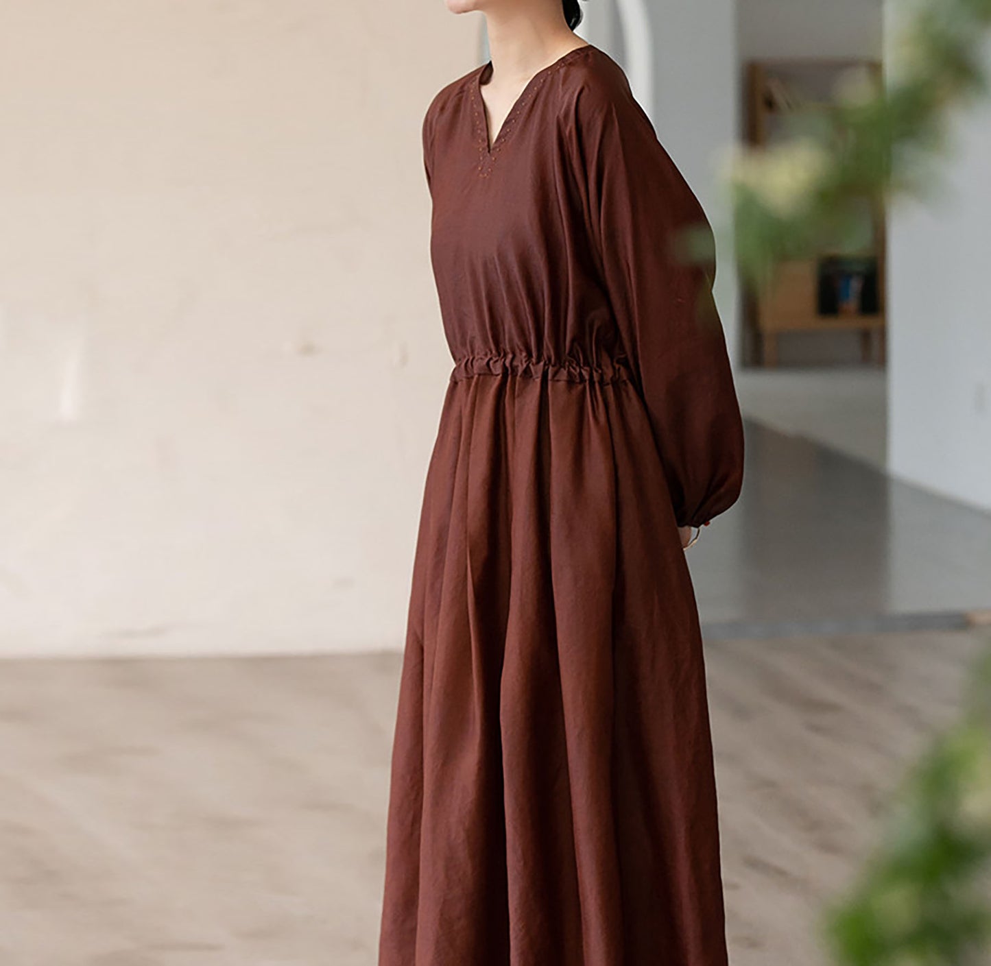 edoa Mud Silk Habotai V-Neck Dress