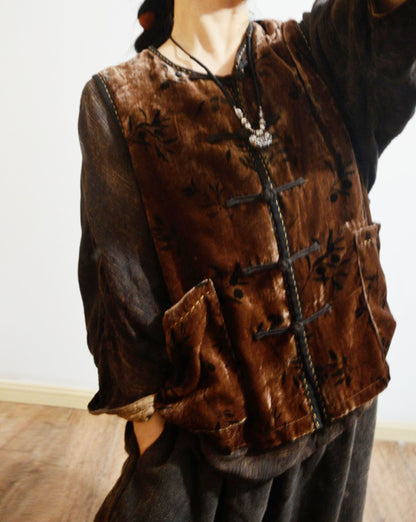 Loose Dioscorea Dyed Silk Velvet Chinese Vest to0328 X022