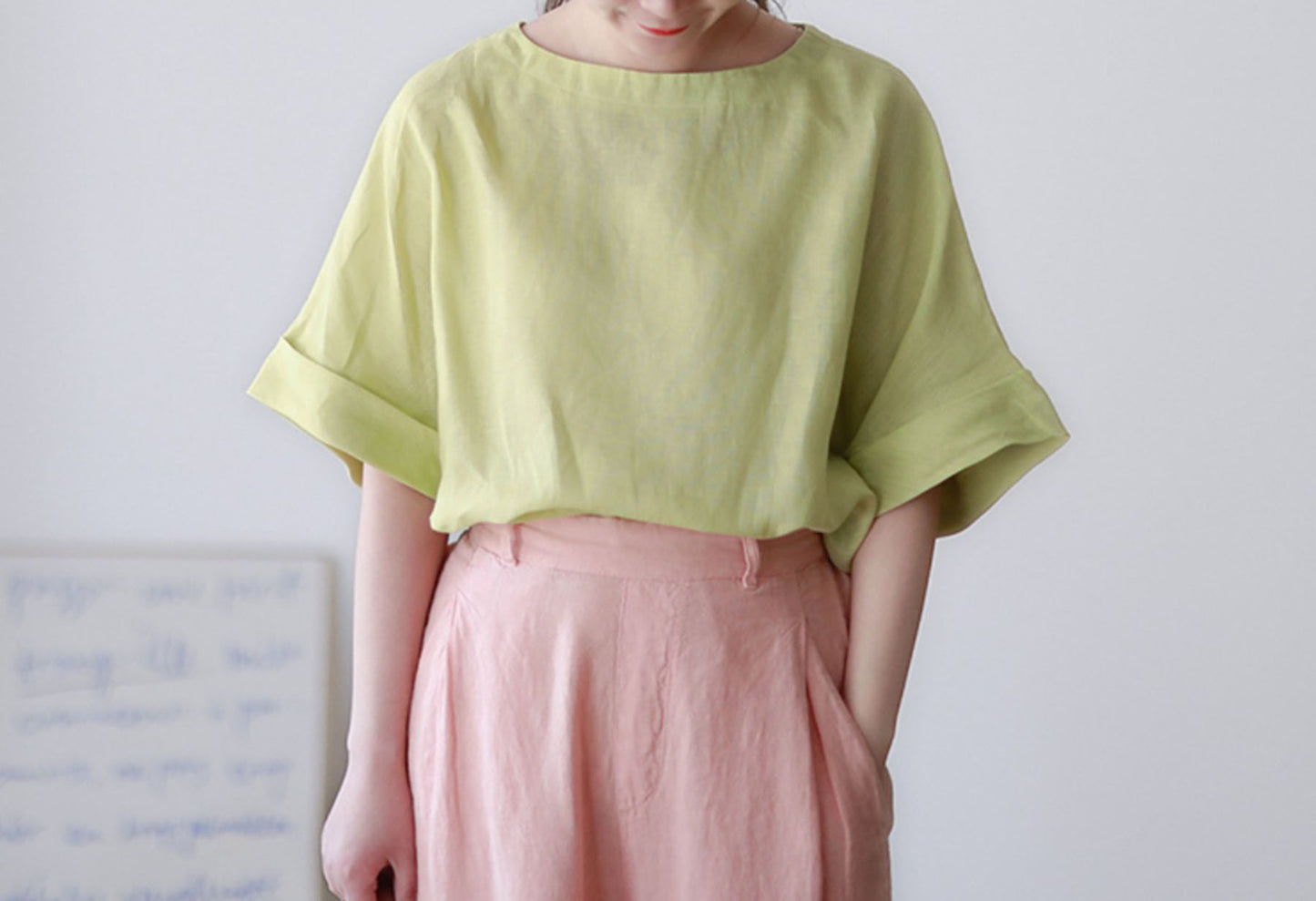 edoa Minimalist White Linen Top
