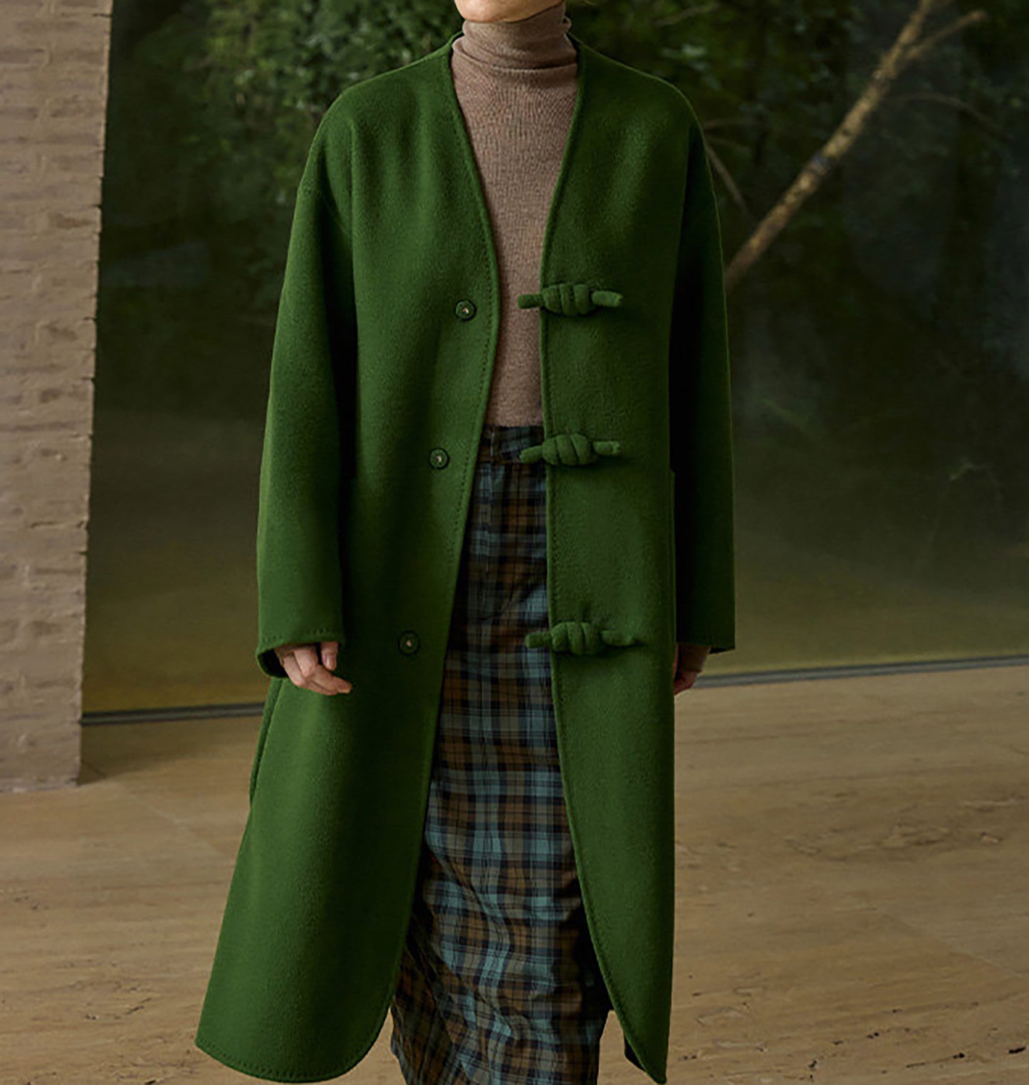 EDOA New Chinese Style Double-faced Wool Long Coat