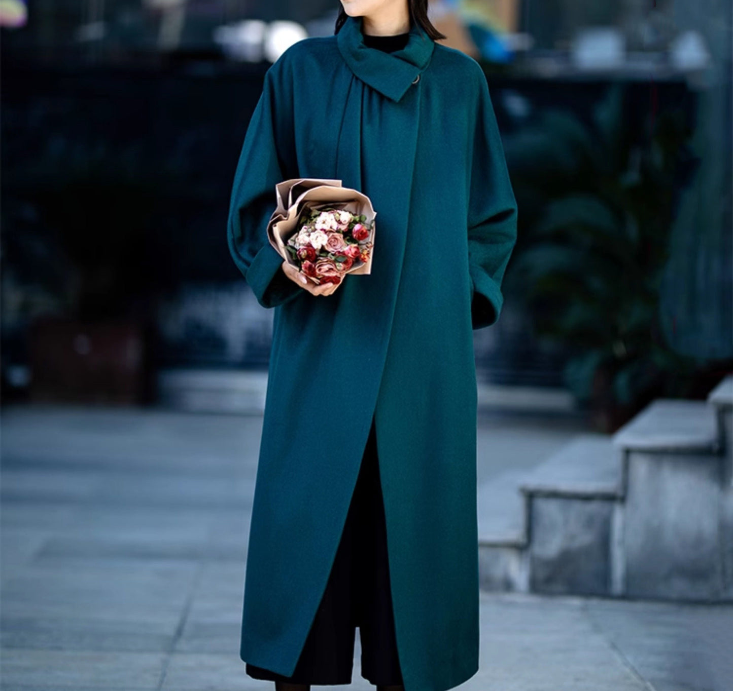 edoa Vintage Style Long Wool Coat 