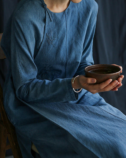 edoa Plant Dyed Linen Silk Blend Cheongsam