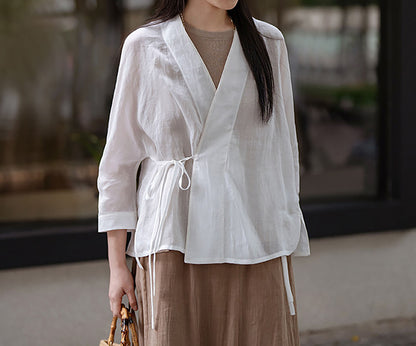 edoa White Gauzy Ramie Hanfu Jacket 
