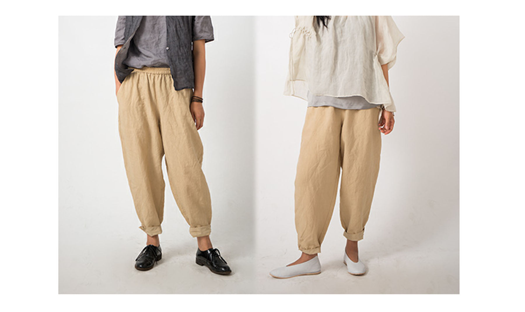 edoa Boyfriend Style French Linen Tapered Pants