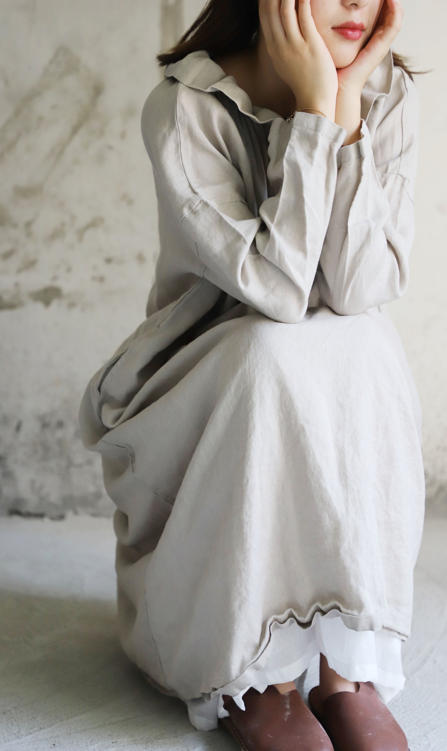 edoa Frilled Collar French Linen Princess Dress