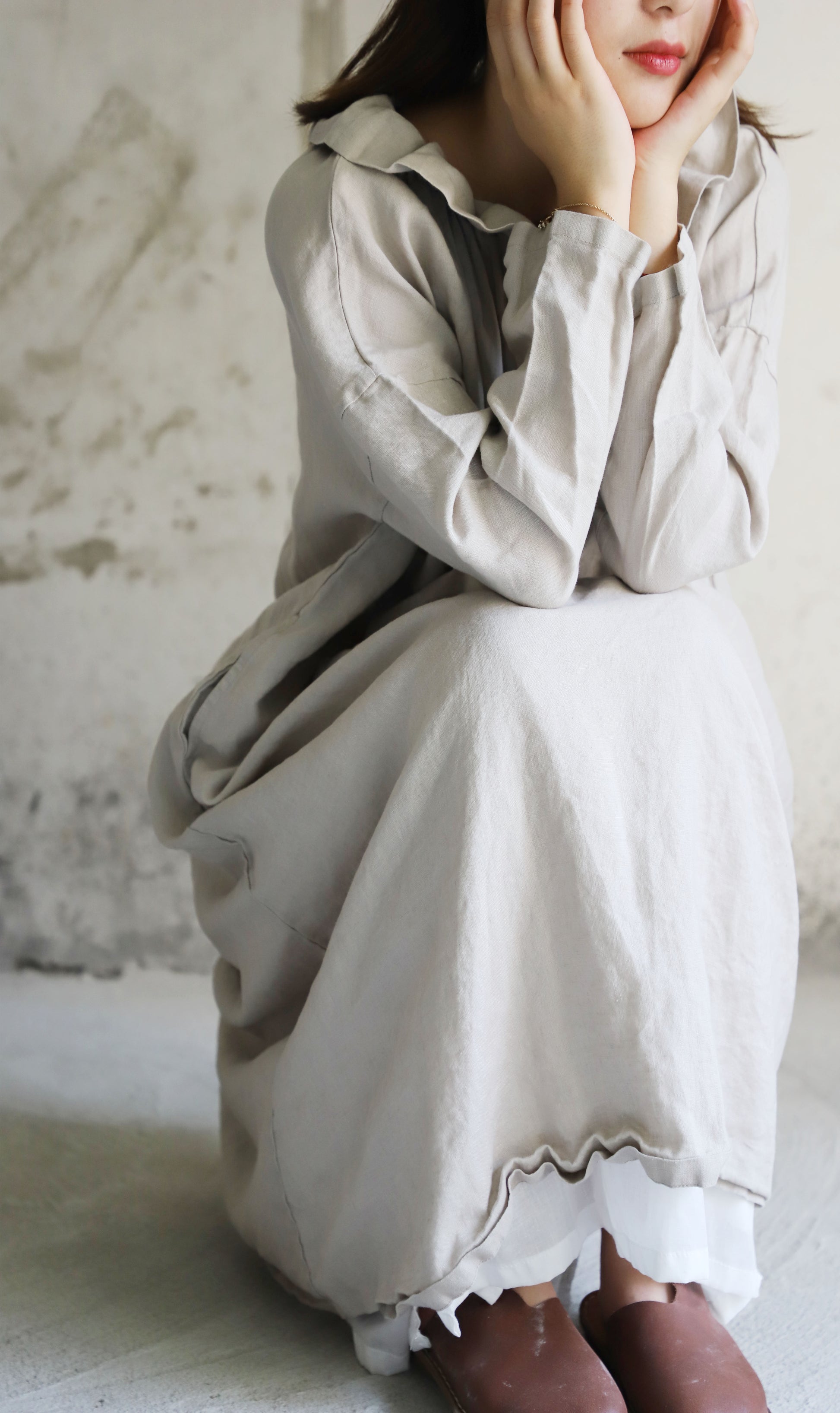 edoa Frilled Collar French Linen Princess Dress