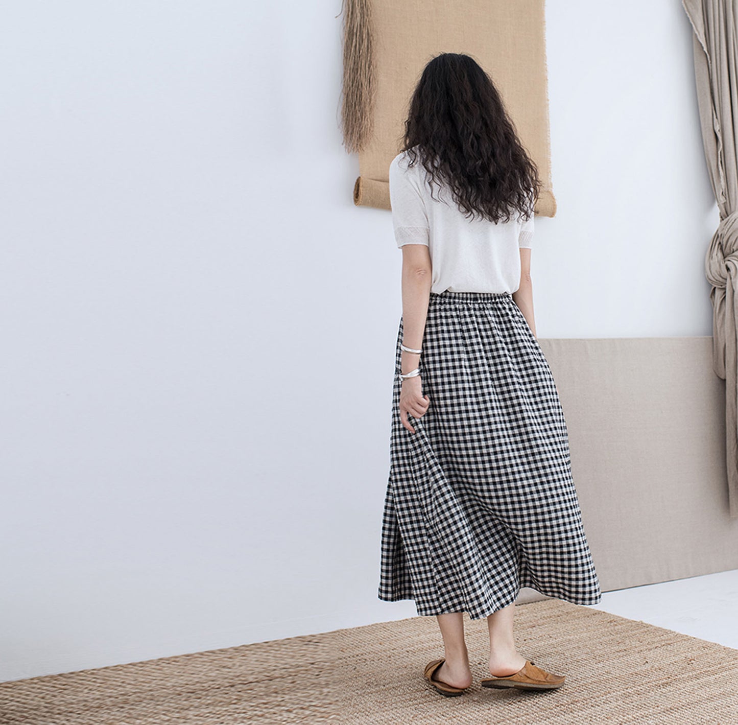 edoa Yarn Dyed Linen Gingham Skirt