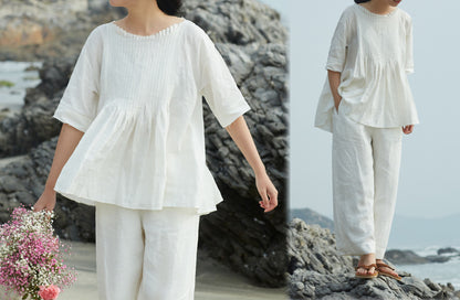 edoa Pintucked Linen Blouse