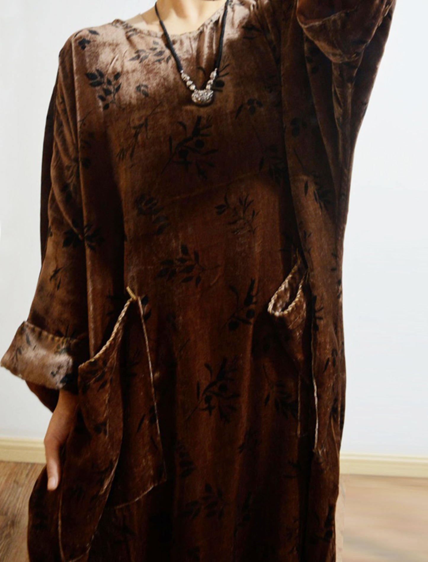 Loose Dioscorea Dyed Silk Velvet Tunic Dress dr0390 X020