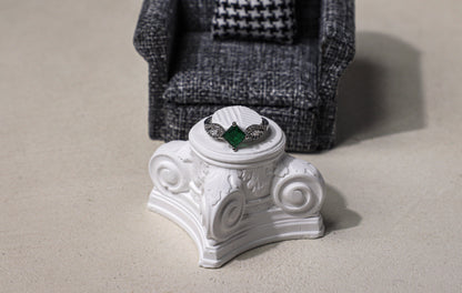 edoa Vintage Square Emerald Silver Ring
