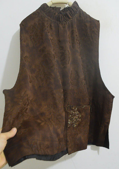 Reversible Distressed Mud Silk Ruffle Neck Vest to0279 X315