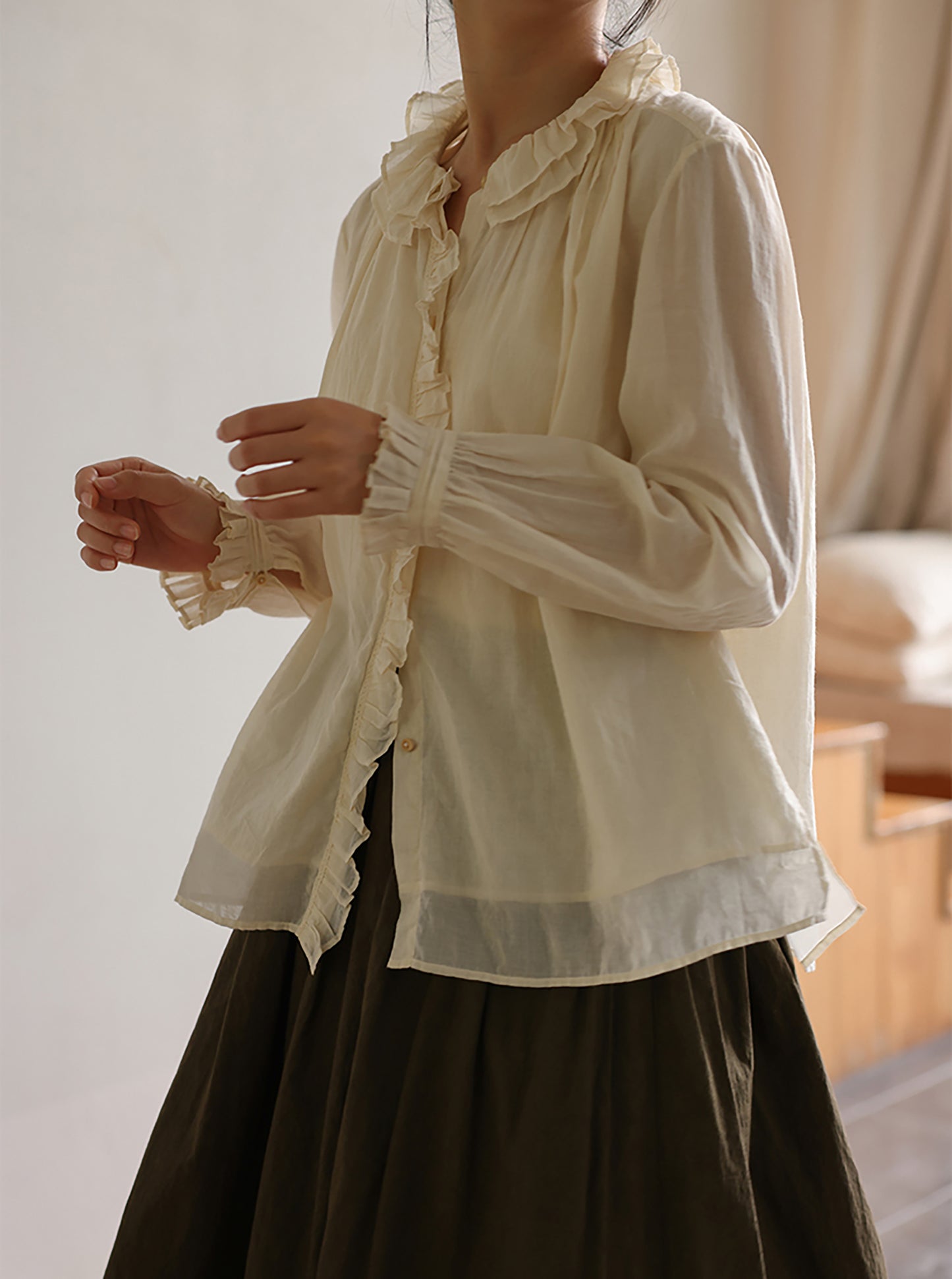 edoa Victorian Inspired Cotton Ruffle Blouse
