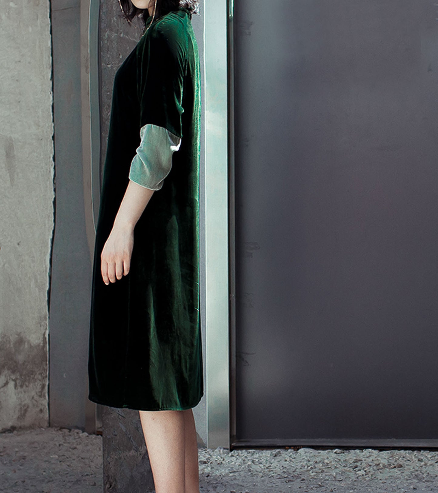 edoa Two Tone Silk Velvet Modified Qipao