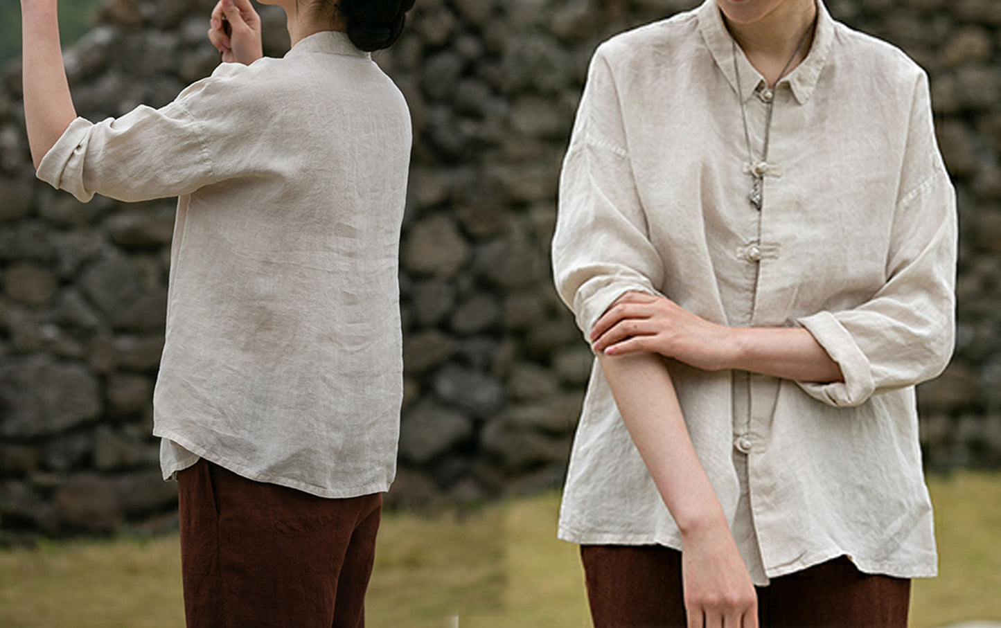 edoa Washed Linen Modified Cheongsam Blouse