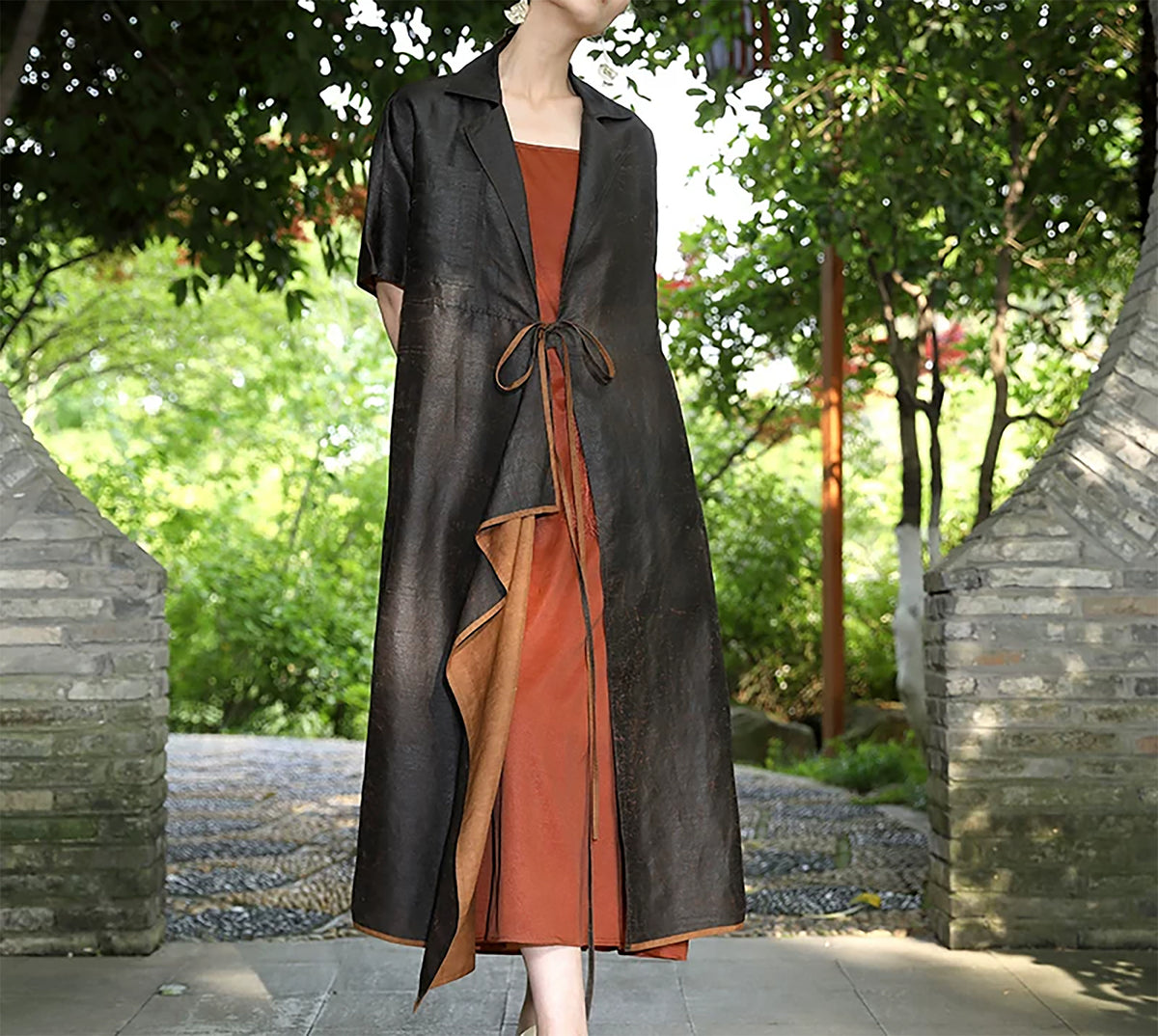 edoa Cracked Mud Silk Duster Coat