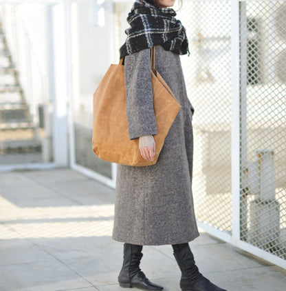 edoa Stand Collar Knit Wool Long Coat