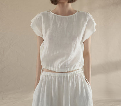 edoa Tumbled French Linen Tiered Skirt