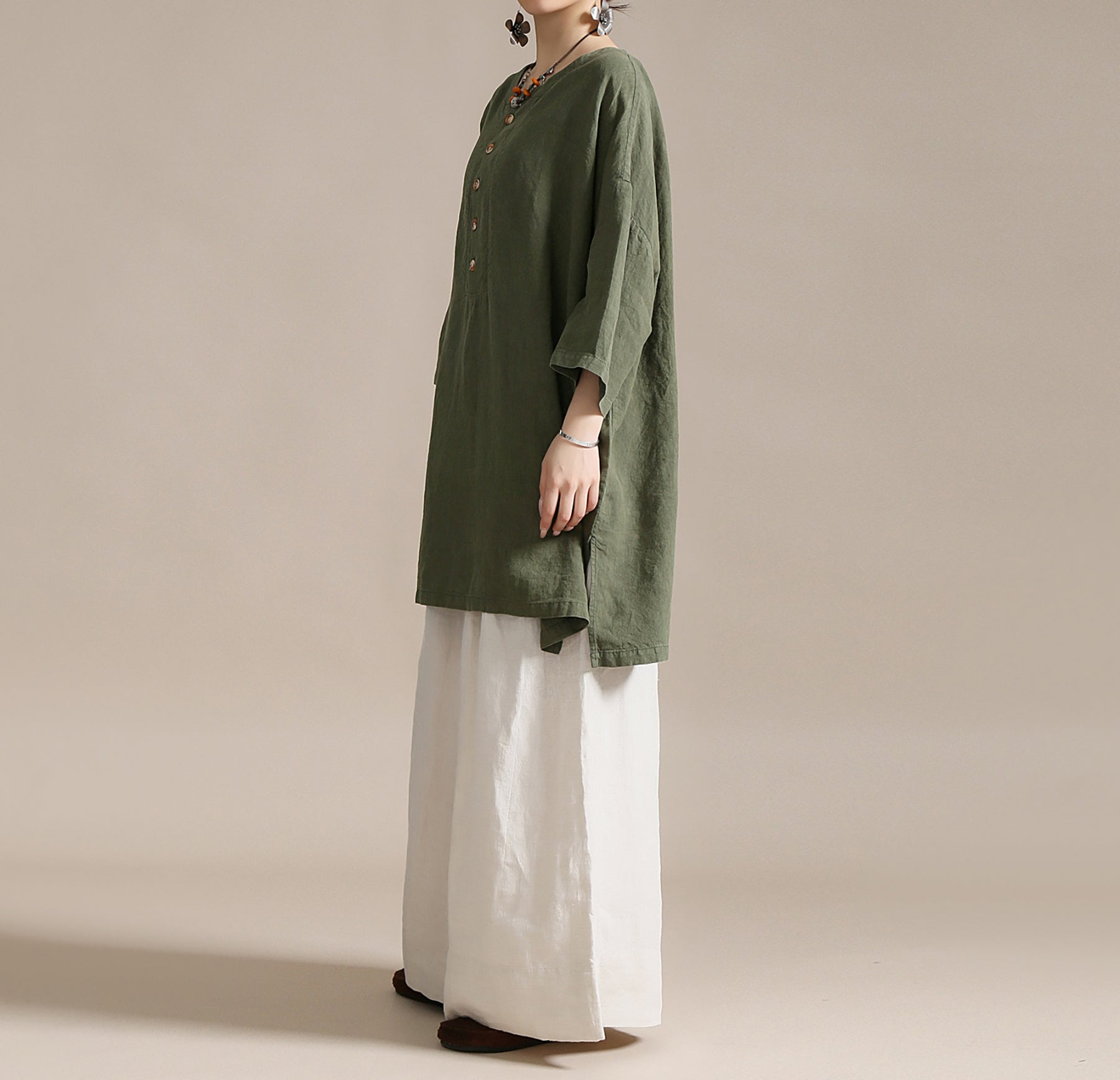 edoa Oversized Heavy Weight Natural Flax Linen Tunic
