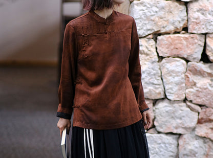 edoa Heavy Weight Mud Silk Charmeuse Modified Qipao Top
