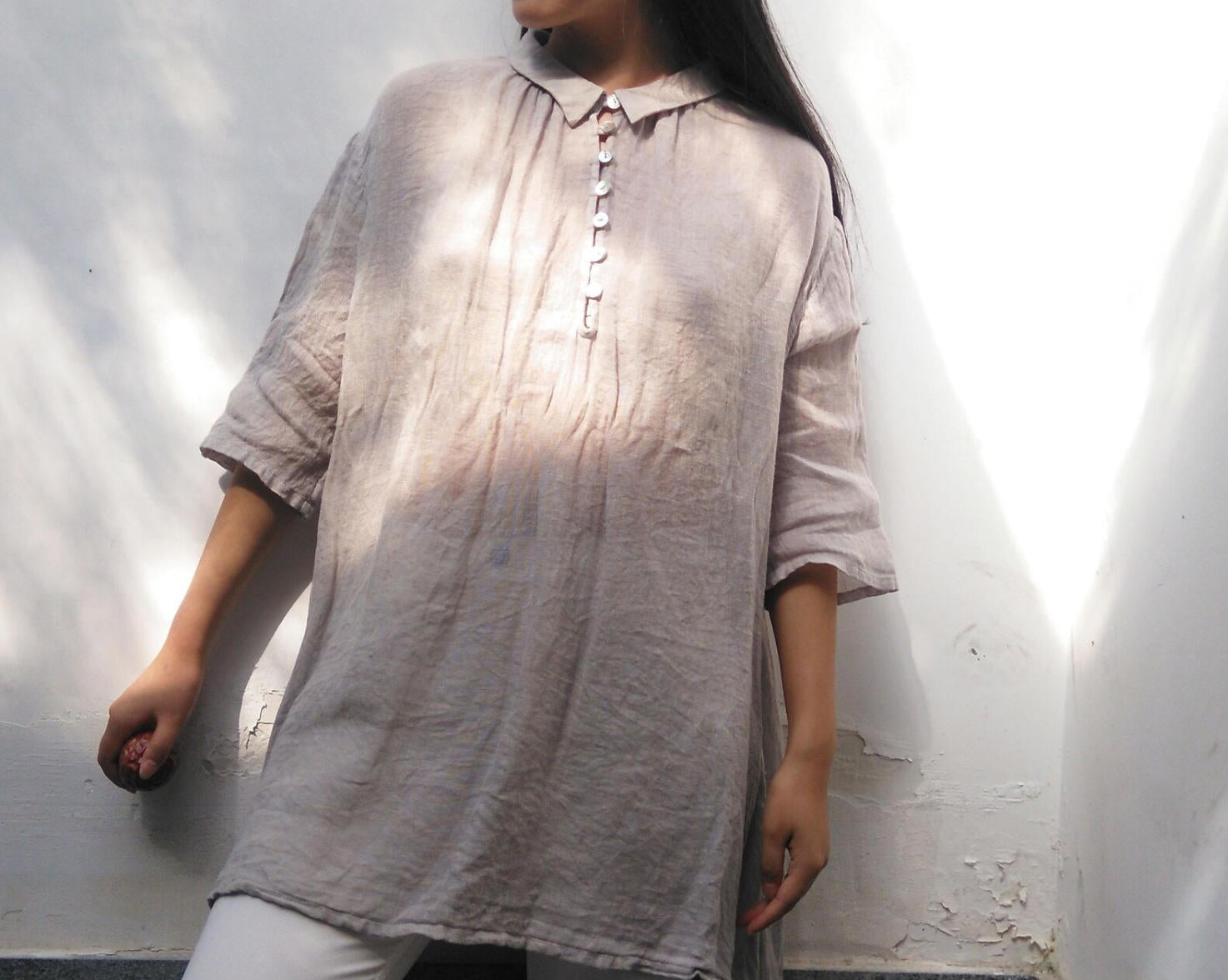 edoa Linen Gauze Tunic Top