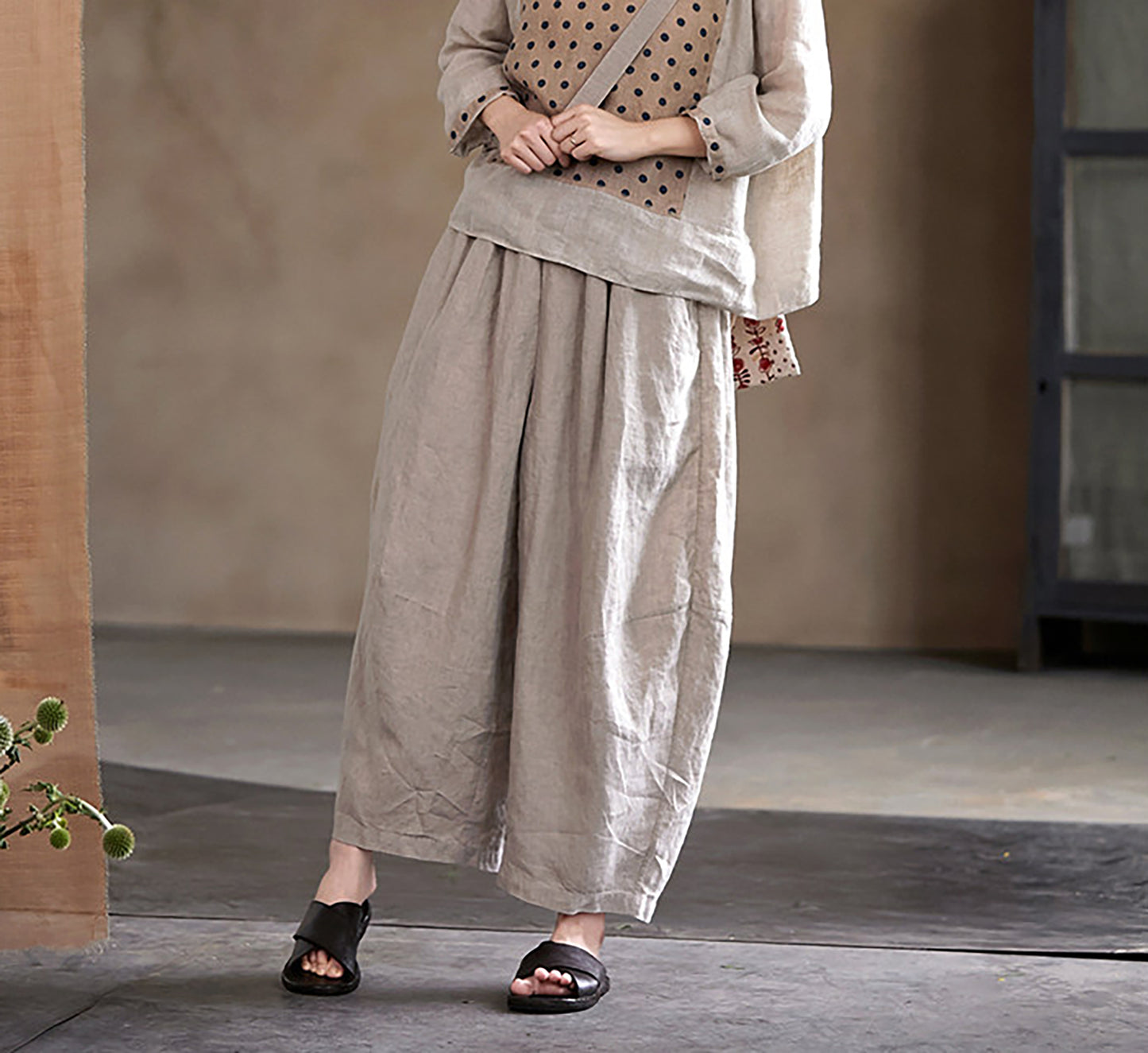edoa Eco-friendly Flax Linen Tapered Pants