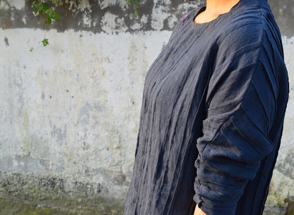 edoa Linen Tunic with Pintucked and Embroidery