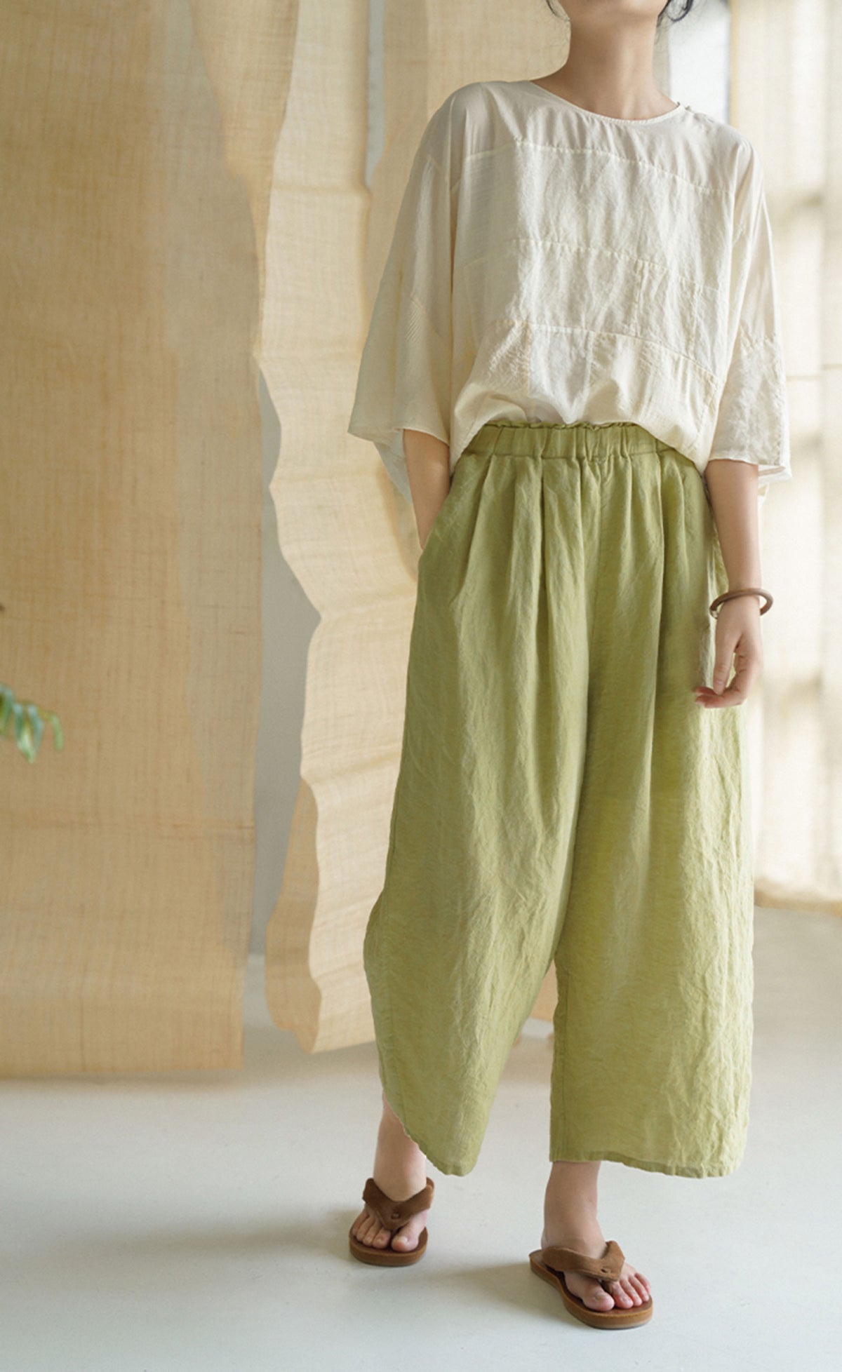 edoa Linen and Tussah Silk Patchwork Blouse