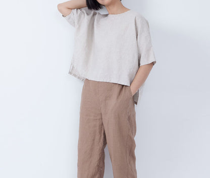 edoa Loose Fitting Linen Tunic Top