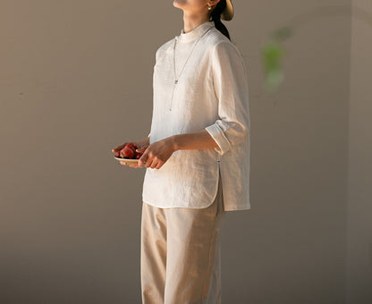 edoa Washed Linen Modified Qipao Top