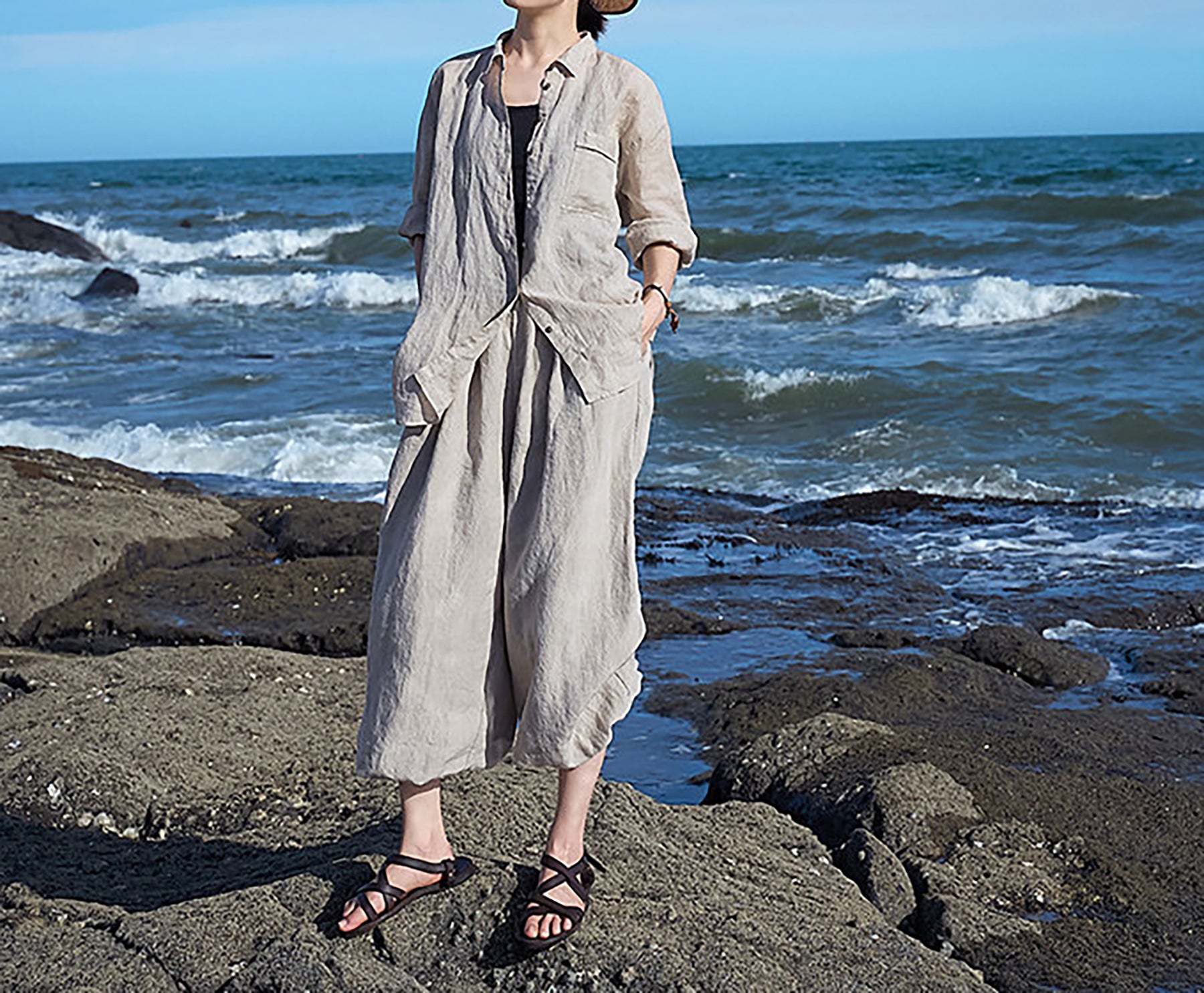 edoa Eco-friendly Flax Linen Lattern Pants 