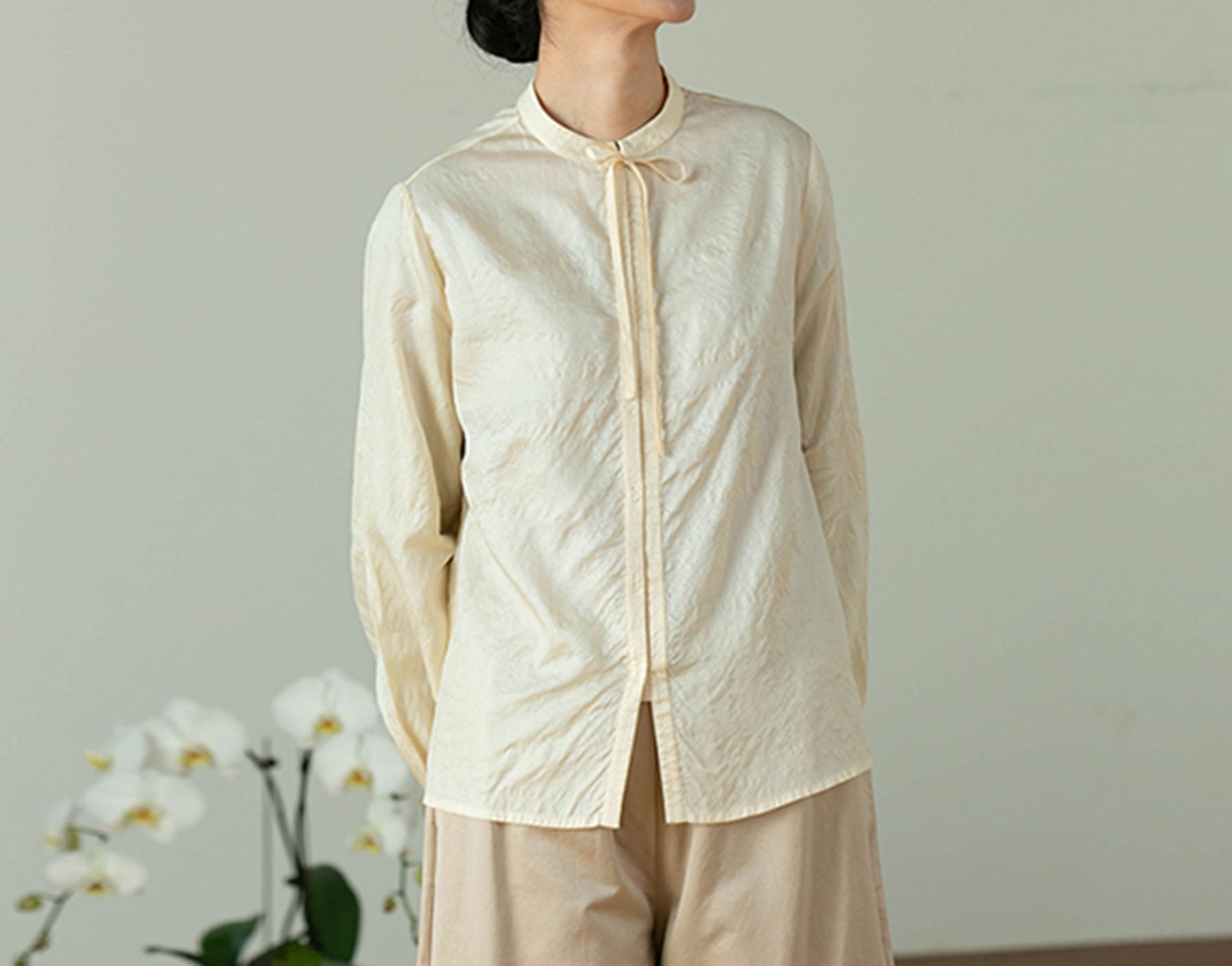 edoa Dupioni Tussah Silk Tie Blouse