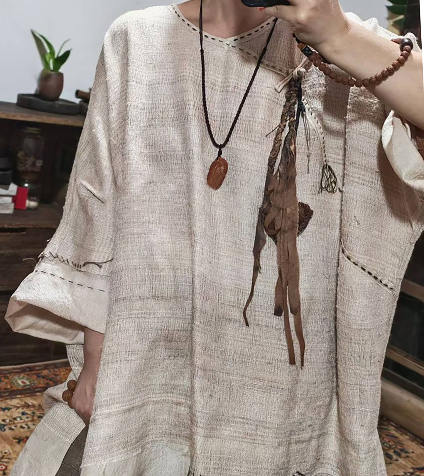 Oversized Natural Tussah Silk Slub Tunic to0329 X327