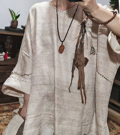 Oversized Natural Tussah Silk Slub Tunic to0329 X327