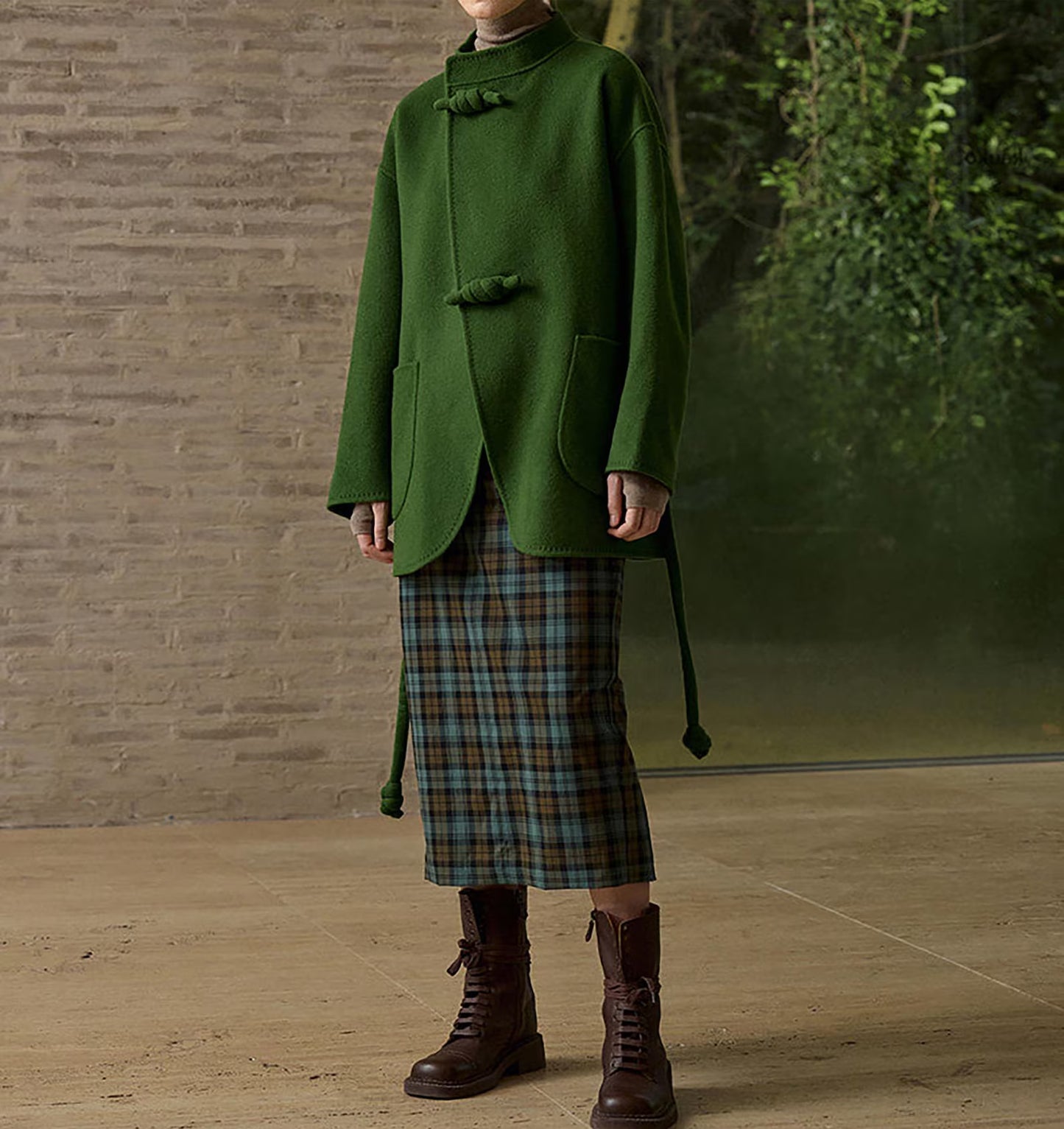 edoa New Chinese Style Double-faced Wool Coat