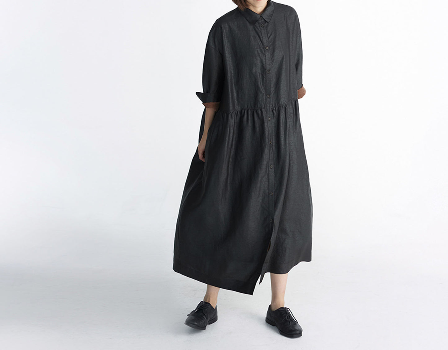 edoa Buttoned Cracked Mud Silk Low Waist Dress