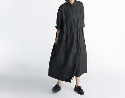 edoa Buttoned Cracked Mud Silk Low Waist Dress