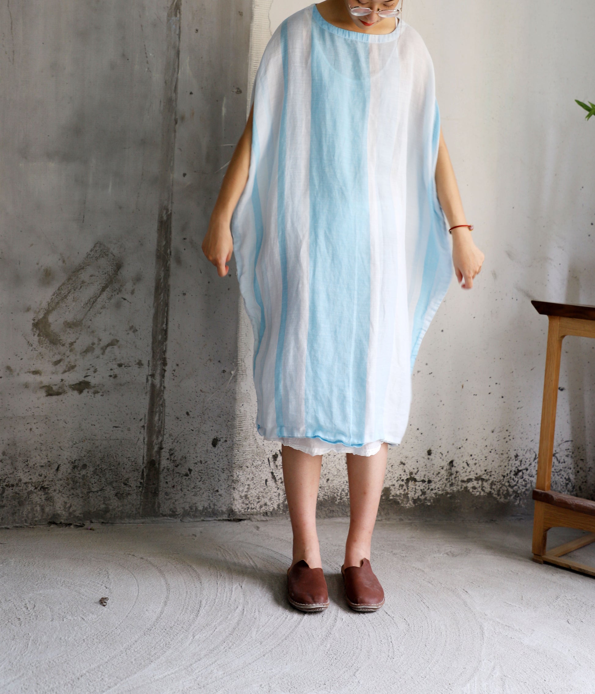 edoa Striped Ramie Oversized Circle Dress