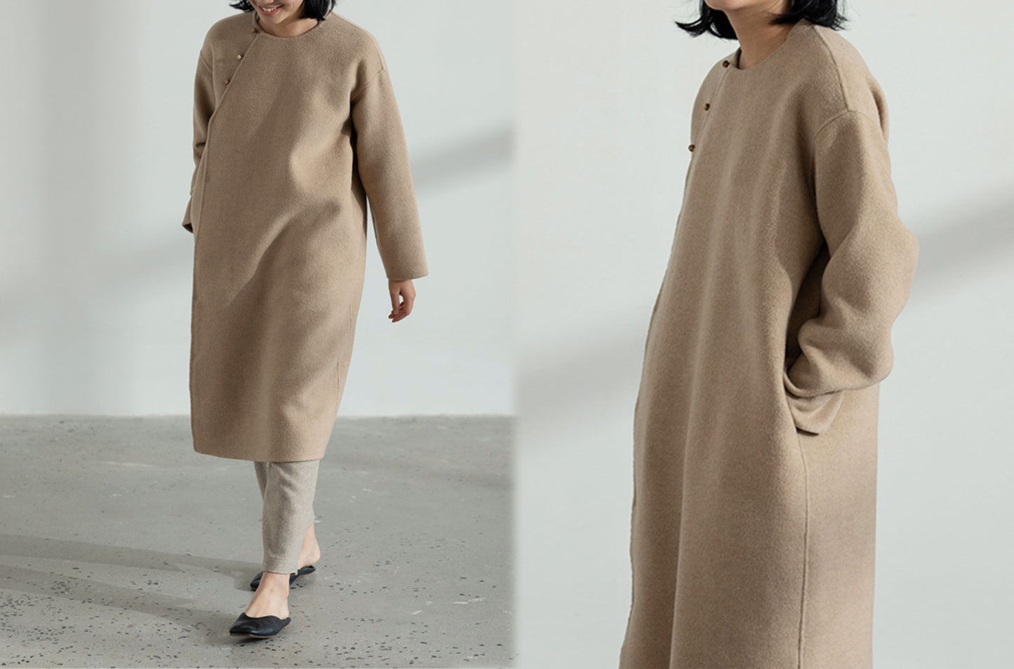 edoa Double Faced Wool Qipao Coat 